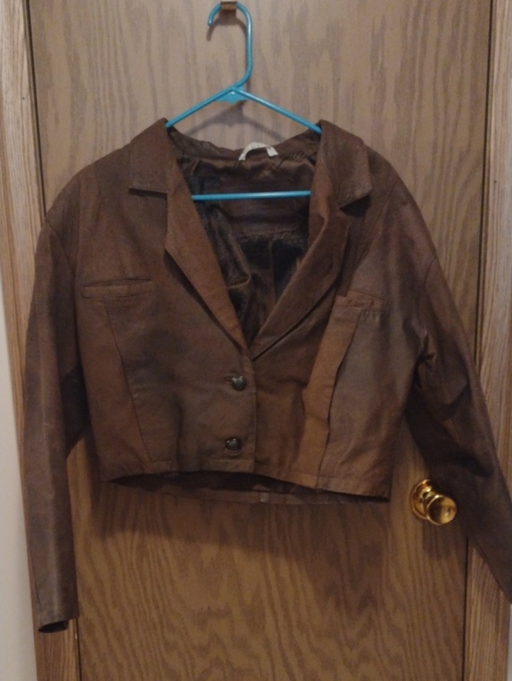 Brown Cropped Leather Jacket - Women's Tailored Coat